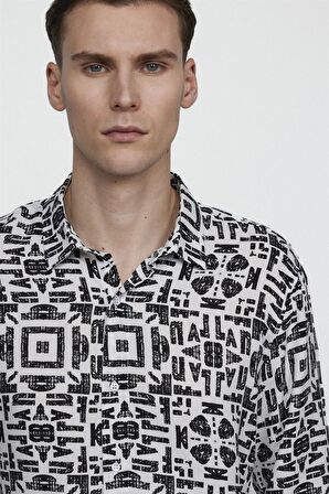 Tudors Slim Fit Dar Kesim Uzun Kol Baskılı Desen Viskon Spor Erkek Çok Renkli Gömlek