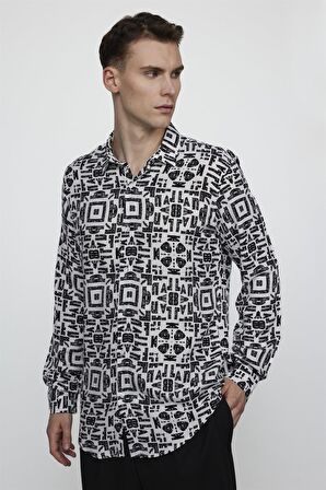 Tudors Slim Fit Dar Kesim Uzun Kol Baskılı Desen Viskon Spor Erkek Çok Renkli Gömlek