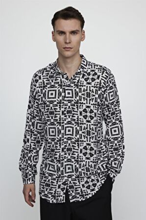Tudors Slim Fit Dar Kesim Uzun Kol Baskılı Desen Viskon Spor Erkek Çok Renkli Gömlek
