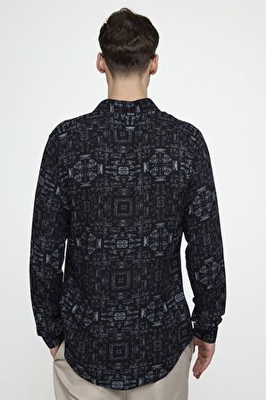 Tudors Slim Fit Dar Kesim Uzun Kol Baskılı Desen Viskon Spor Erkek Çok Renkli Gömlek