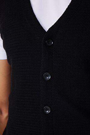 Slim Fit Armülü Siyah Erkek Yelek