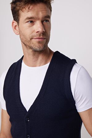 Slim Fit Armülü Lacivert Erkek Yelek