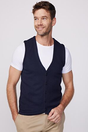 Slim Fit Armülü Lacivert Erkek Yelek