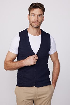 Slim Fit Armülü Lacivert Erkek Yelek