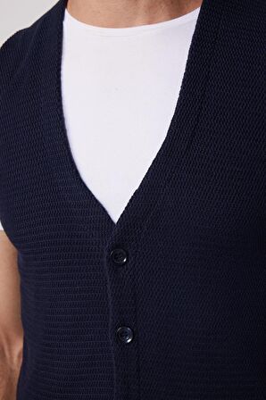 Slim Fit Armülü Lacivert Erkek Yelek