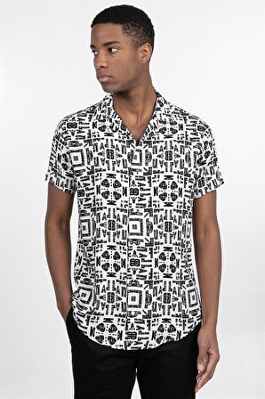 Tudors Slim Fit Dar Kesim Apaj Yaka Viskon Kısa Kol Erkek Spor Gömlek