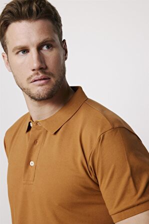 Erkek Polo Yaka Slim Fit Düz Pamuk Pike Kahve Tişört