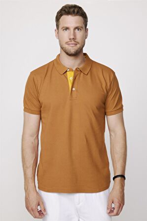 Erkek Polo Yaka Slim Fit Düz Pamuk Pike Kahve Tişört