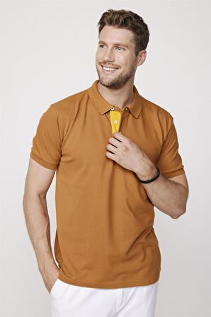 Erkek Polo Yaka Slim Fit Düz Pamuk Pike Kahve Tişört