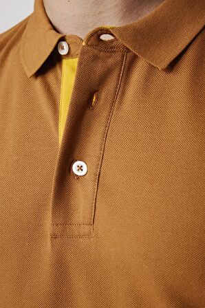 Erkek Polo Yaka Slim Fit Düz Pamuk Pike Kahve Tişört