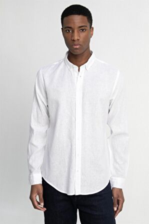 Tudors Slim Fit Uzun Kol Keten Premium Seri Düğmeli Yaka Spor Gömlek