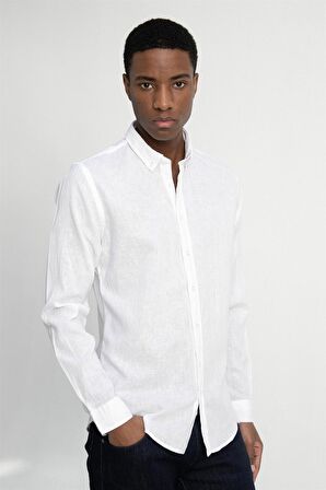 Tudors Slim Fit Uzun Kol Keten Premium Seri Düğmeli Yaka Spor Gömlek