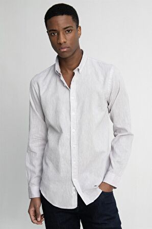 Tudors Slim Fit Uzun Kol Keten Premium Seri Düğmeli Yaka Spor Gömlek