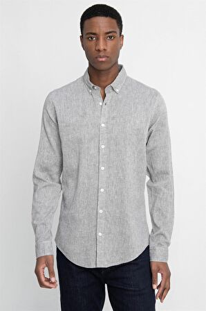 Tudors Slim Fit Uzun Kol Keten Premium Seri Düğmeli Yaka Spor Gömlek