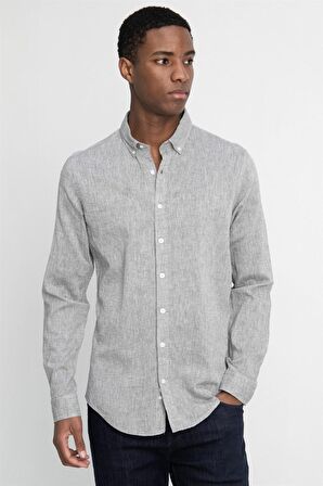 Tudors Slim Fit Uzun Kol Keten Premium Seri Düğmeli Yaka Spor Gömlek