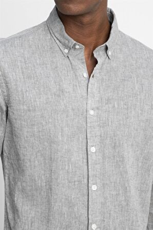 Tudors Slim Fit Uzun Kol Keten Premium Seri Düğmeli Yaka Spor Gömlek