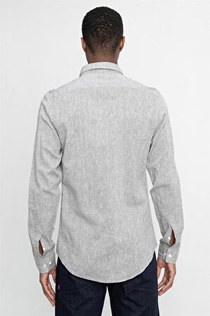Tudors Slim Fit Uzun Kol Keten Premium Seri Düğmeli Yaka Spor Gömlek