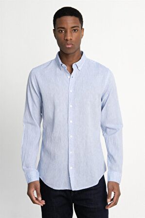 Tudors Slim Fit Uzun Kol Keten Premium Seri Düğmeli Yaka Spor Gömlek