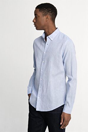 Tudors Slim Fit Uzun Kol Keten Premium Seri Düğmeli Yaka Spor Gömlek