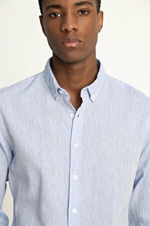 Tudors Slim Fit Uzun Kol Keten Premium Seri Düğmeli Yaka Spor Gömlek