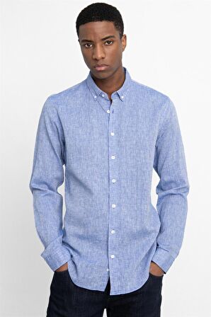 Tudors Slim Fit Uzun Kol Keten Premium Seri Düğmeli Yaka Spor Gömlek