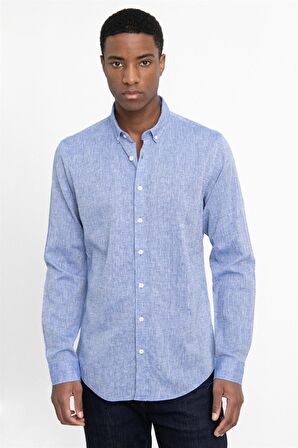 Tudors Slim Fit Uzun Kol Keten Premium Seri Düğmeli Yaka Spor Gömlek
