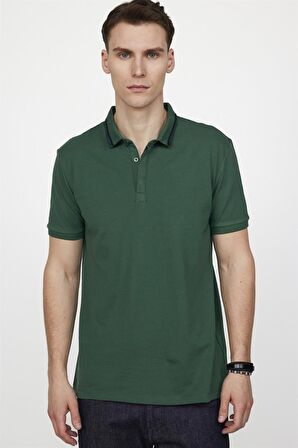 Tudors Erkek Spor Polo Yaka Slim Fit Pamuk Gizli Düğme Yeşil Tişört