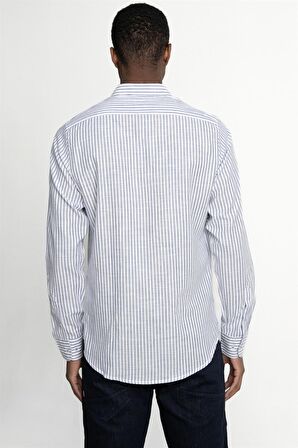 Slim Fit Şeritli Uzun Kol Keten Genco Gömlek - TUDORS