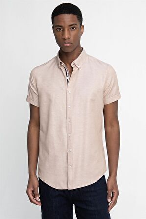 Tudors Slim Fit Kısa Kol Düğmeli Yaka Poplin Oxford Erkek Gömlek
