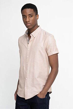 Tudors Slim Fit Kısa Kol Düğmeli Yaka Poplin Oxford Erkek Gömlek