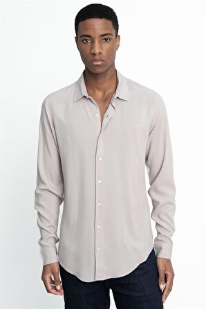 Tudors Slim Fit Dar Kesim Uzun Kol Dökümlü Viskon Şık Erkek Gömlek