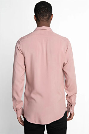 Slim Fit Uzun Kollu Dar Kesim Dökümlü Viskon Şık Erkek Pembe Gömlek