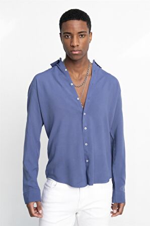 Tudors Slim Fit Dar Kesim Uzun Kol Dökümlü Viskon Şık Erkek Gömlek