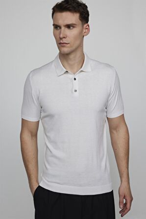 Tudors Erkek Polo Yaka Slim Fit Örme Triko Pamuklu Beyaz Tişört