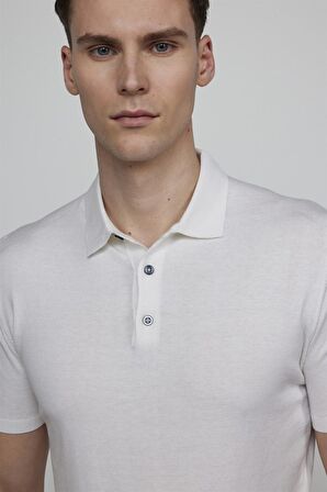 Tudors Erkek Polo Yaka Slim Fit Örme Triko Pamuklu Beyaz Tişört