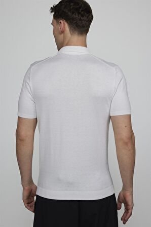 Tudors Erkek Polo Yaka Slim Fit Örme Triko Pamuklu Beyaz Tişört