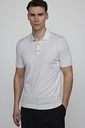 Tudors Erkek Polo Yaka Slim Fit Örme Triko Pamuklu Beyaz Tişört