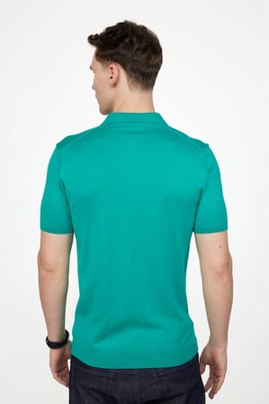 Erkek Slim Fit Dar Kesim Pamuklu Örme Triko Yeşil Polo Yaka Tişört