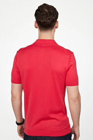 Erkek Slim Fit Dar Kesim Pamuklu Örme Triko Pembe Polo Yaka Tişört
