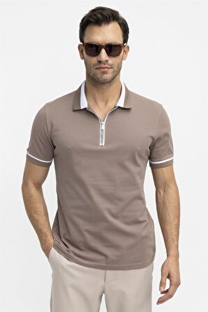 Tudors Erkek Polo Yaka Slim Fit Pamuk Fermuarlı Pike  Tişört