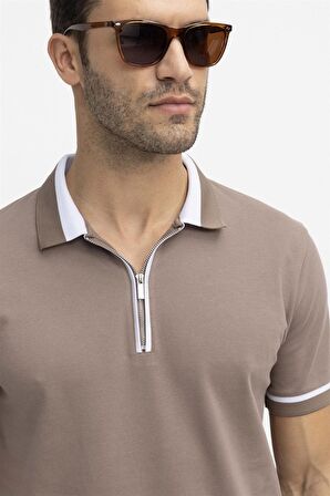Tudors Erkek Polo Yaka Slim Fit Pamuk Fermuarlı Pike  Tişört