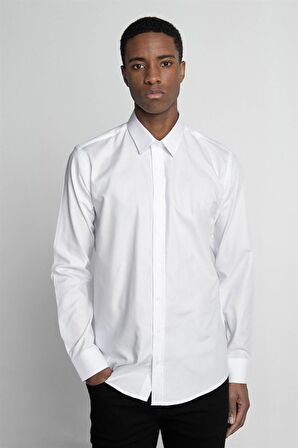 Tudors Modern Fit %100 Pamuk Armürlü Premium Erkek Beyaz Gömlek