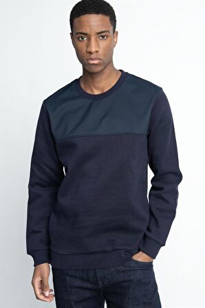 Tudors Pamuk Bisiklet Yaka Önü Parçalı Sweatshirt