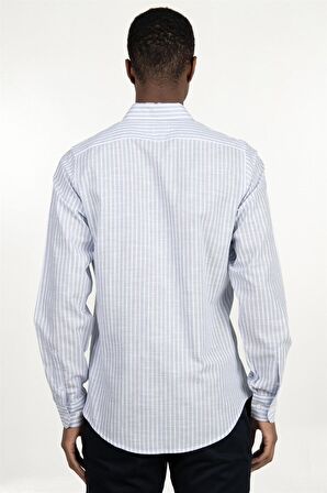 Slim Fit Uzun Kol Şeritli Keten Genco Gömlek - TUDORS