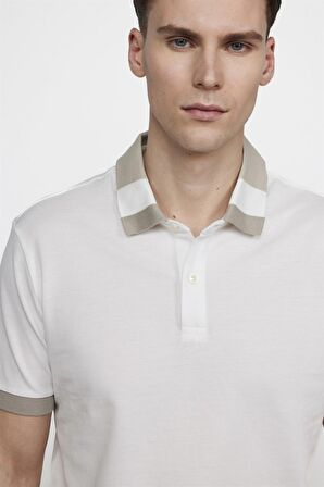 Tudors Erkek Polo Yaka Slim Fit Parçalı Pamuk Pike Beyaz Tişört