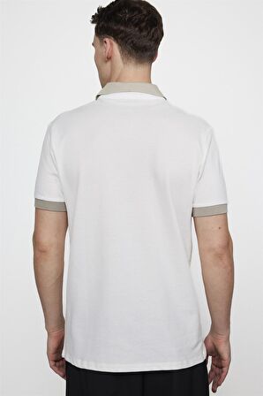Tudors Erkek Polo Yaka Slim Fit Parçalı Pamuk Pike Beyaz Tişört