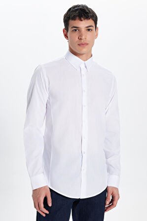 Erkek Slim Fit Dar Kesim Düz Beyaz Gömlek