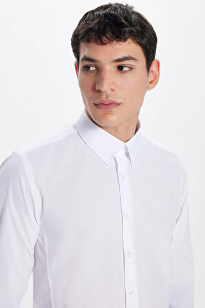 Erkek Slim Fit Dar Kesim Düz Beyaz Gömlek
