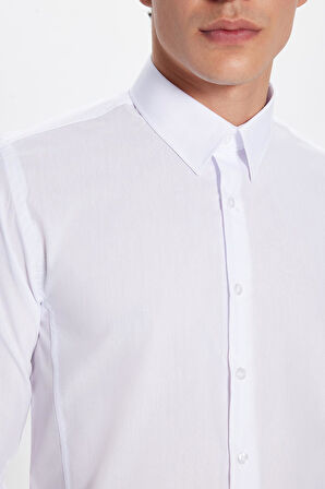 Erkek Slim Fit Dar Kesim Düz Beyaz Gömlek