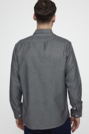 Tudors Klasik Fit Uzun Kol Düz Yaka Düğmeli Cepli Erkek Gri Gömlek